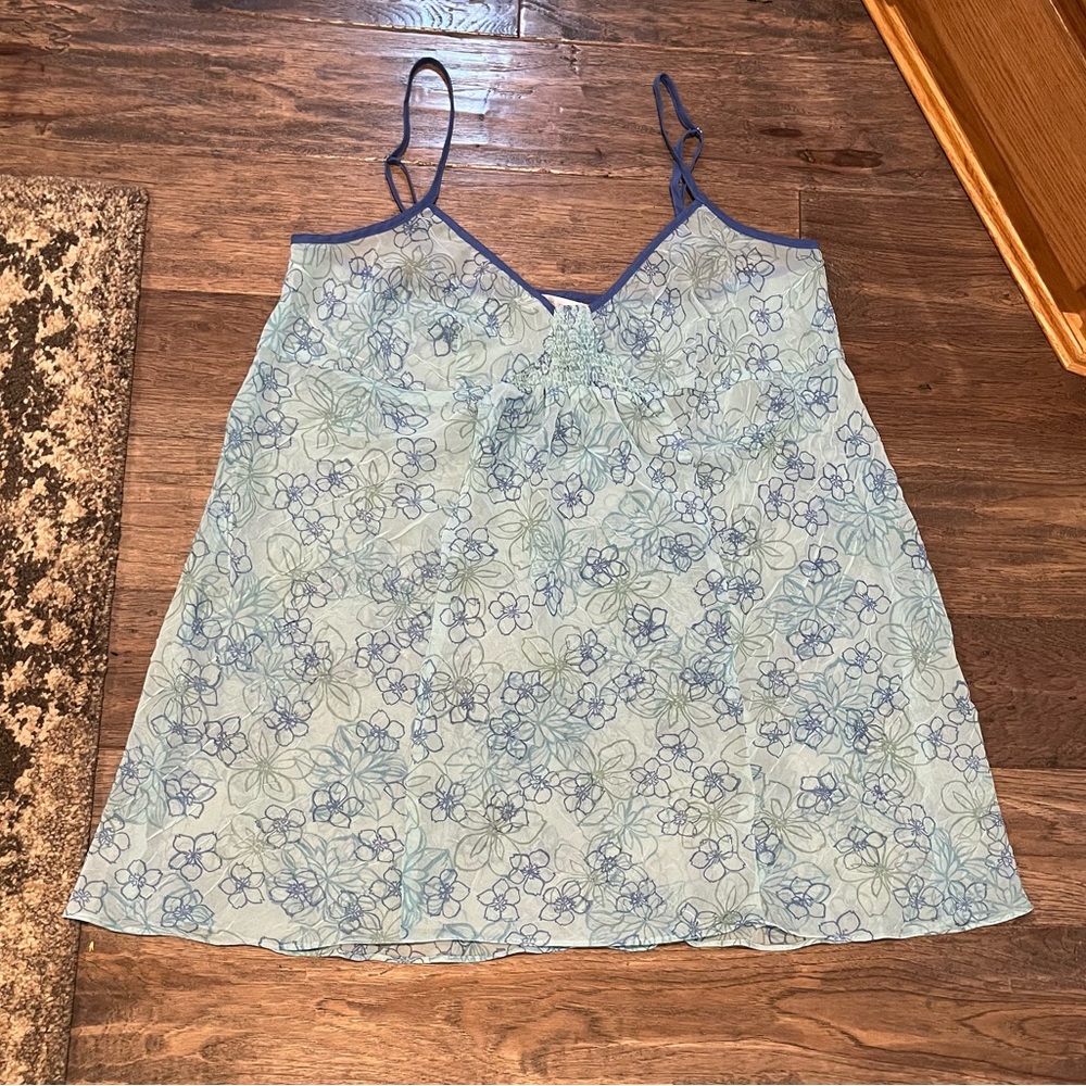 Cacique Y2K Blue Chiffon Floral Print Chemise Lingerie Slip Dress Size 1X